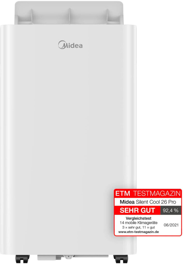 Midea Silent Cool 26 Pro - Climatizador portátil, 1000 W, 230 V, blanco, 45,5 x 38 x 78 cm